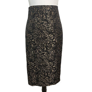Worthington Skirt size 12 Black Gold Paisley Pencil Kneed Career Wedding Church